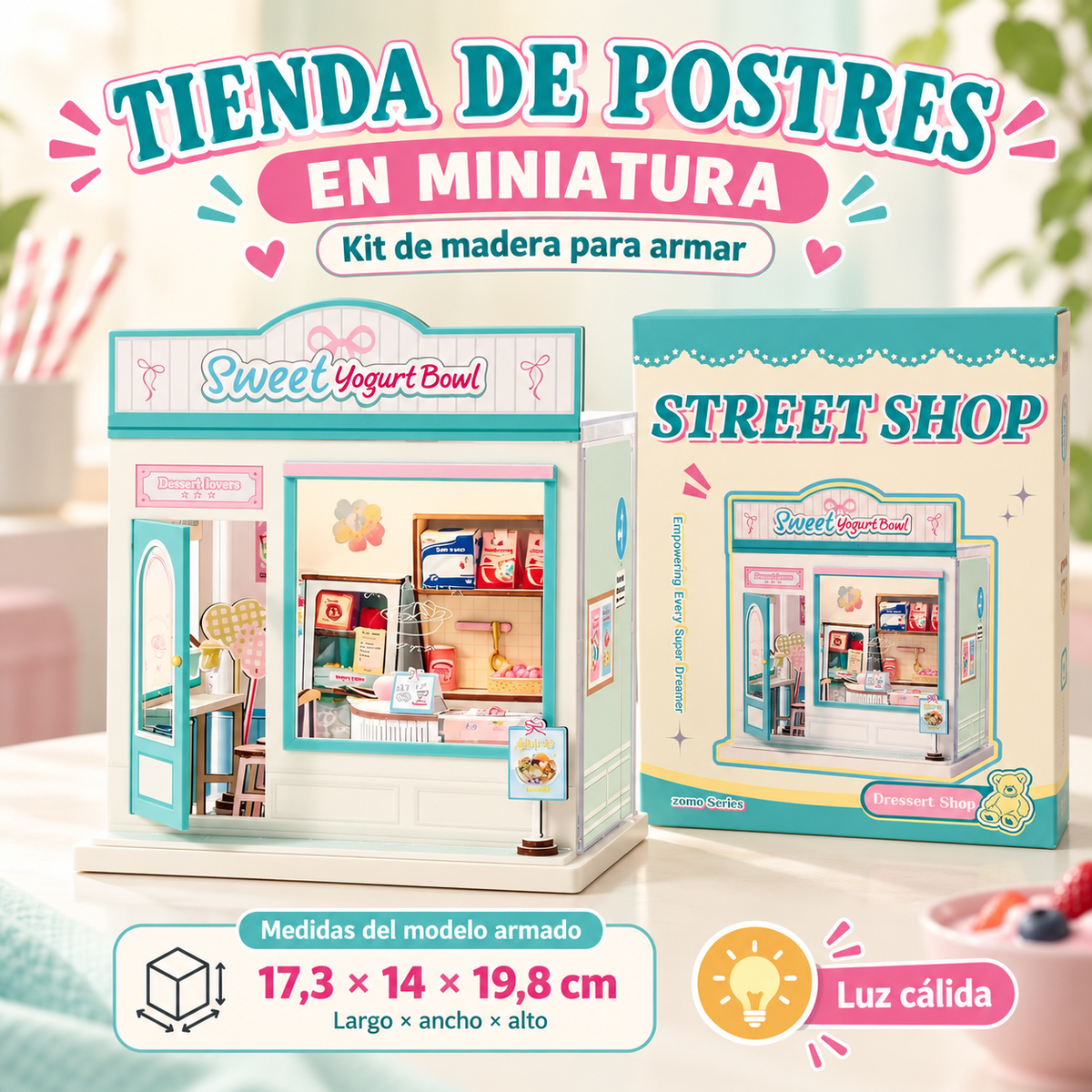 Casa Miniatura DIY Pastelería De Madera Para Armar Con Luz