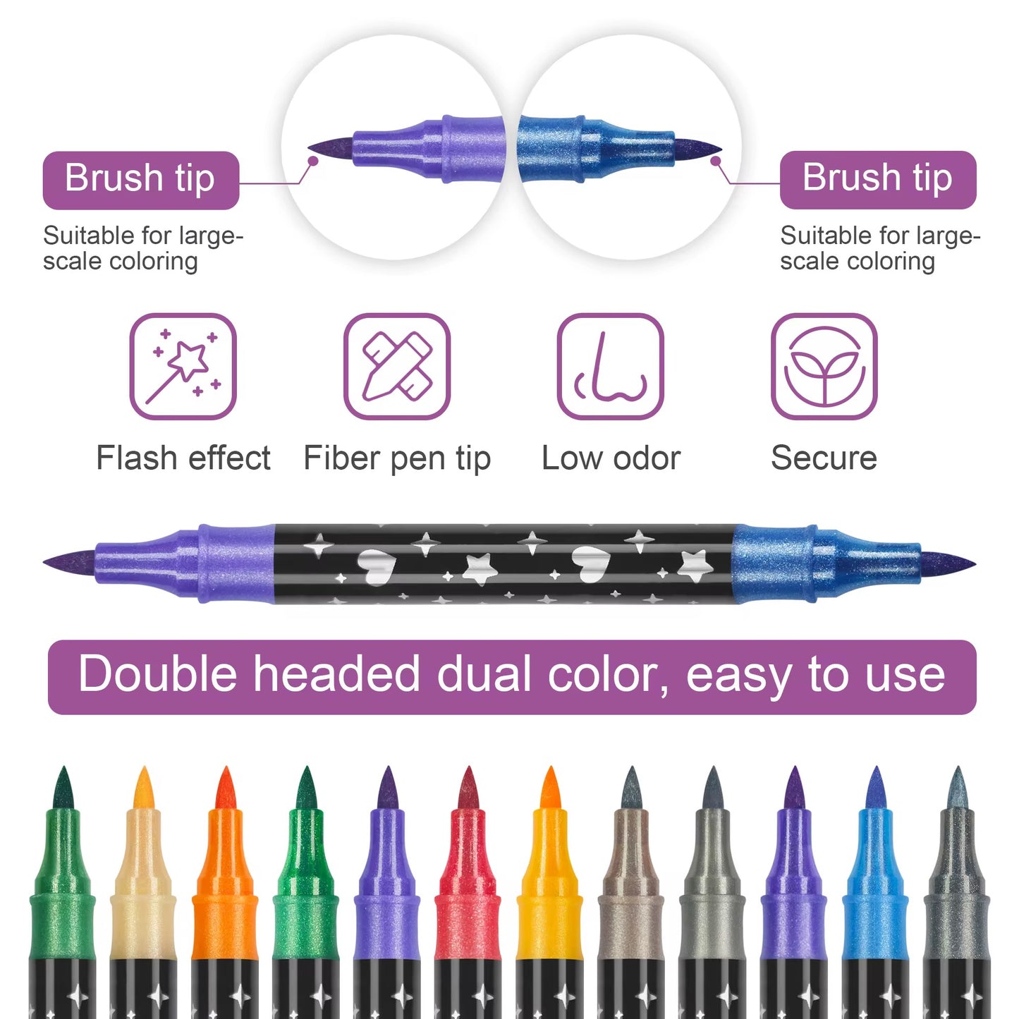 Graffiti metálico de doble extremo 12 24 36 48
colores marcadores de brillo
