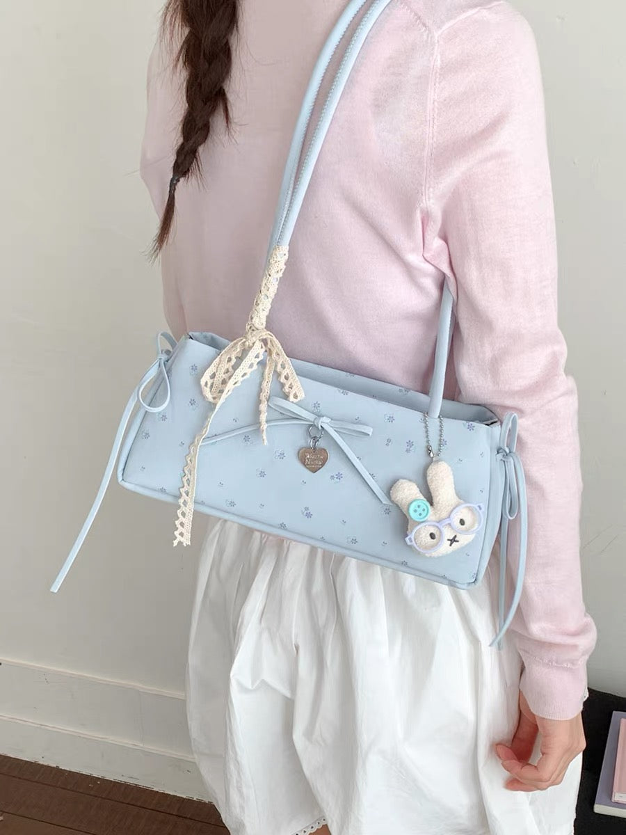 Bolso De Hombro Floral Con Lazos Y Colgante De Conejo W-2