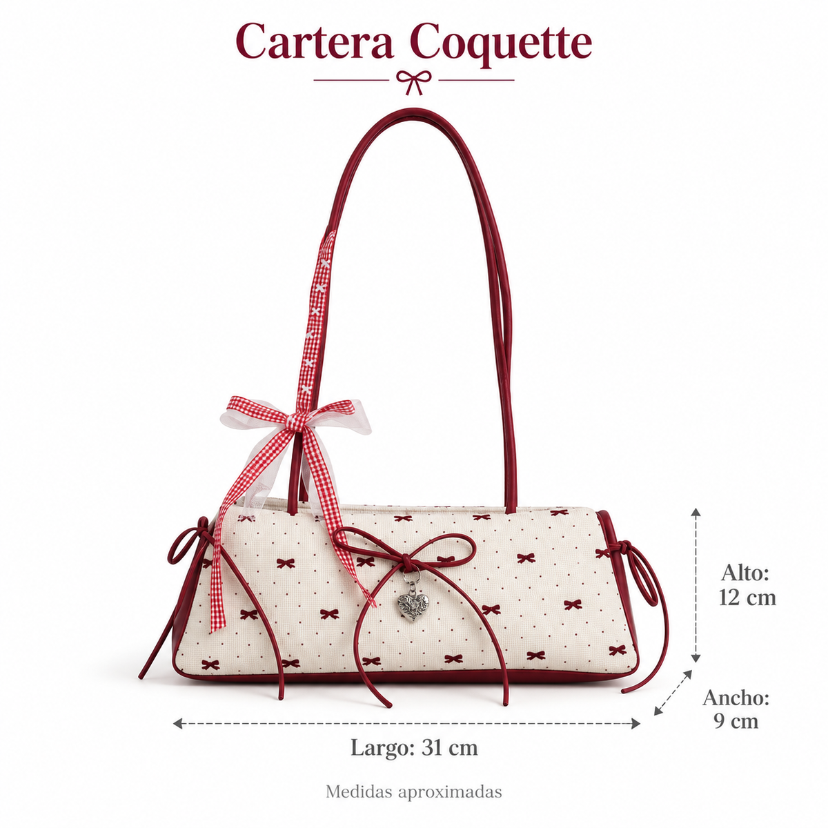 Cartera De Hombro Mujer Coquette Con Lazo Y Dije Corazón