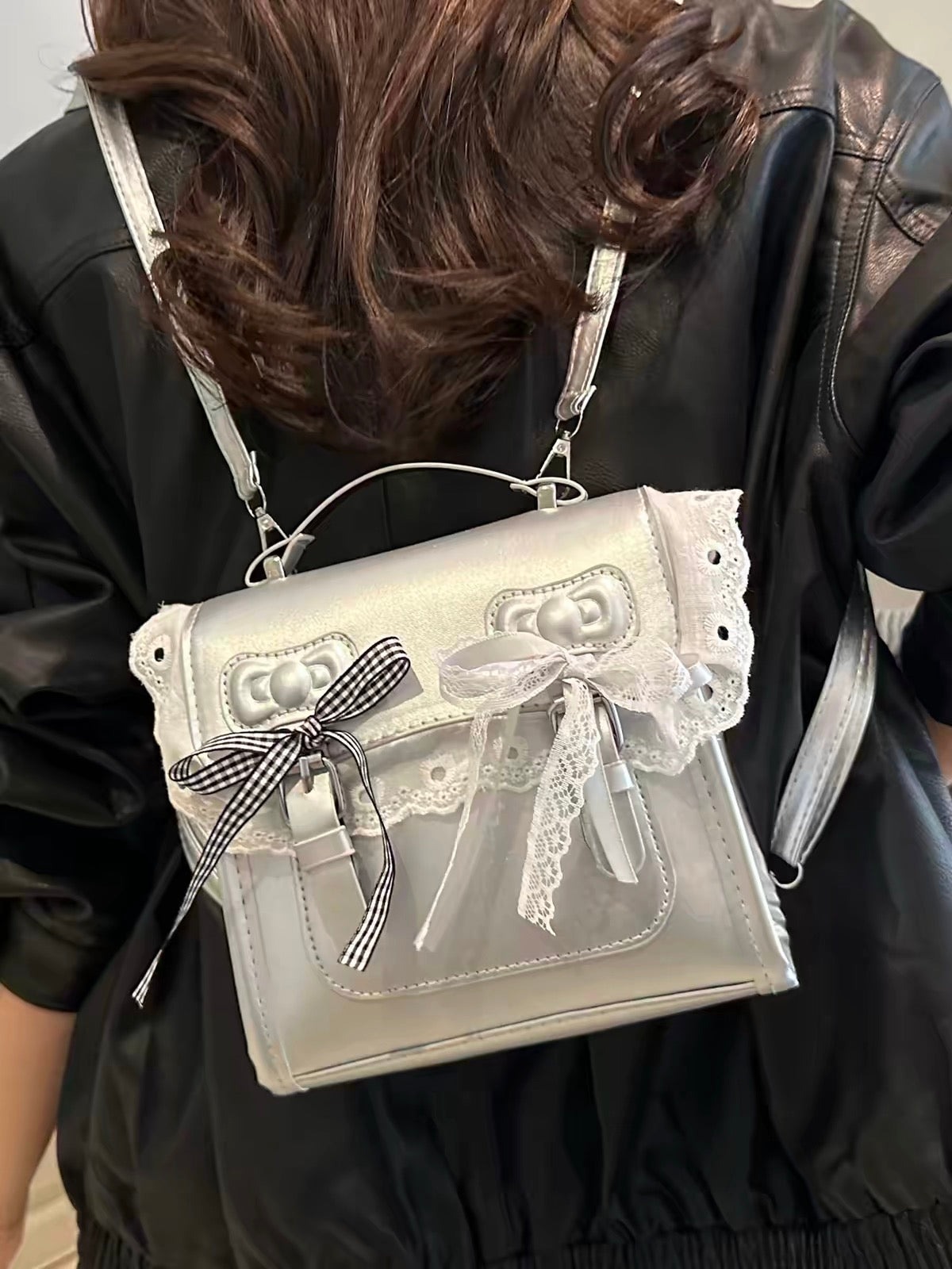 Mini Mochila Mujer Coquette Con Lazos Y Encaje PU