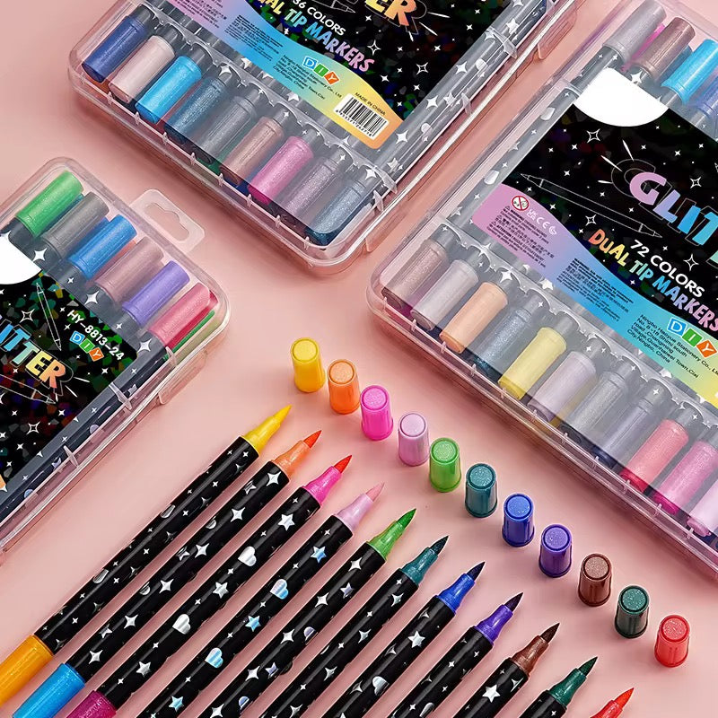 Graffiti metálico de doble extremo 12 24 36 48
colores marcadores de brillo