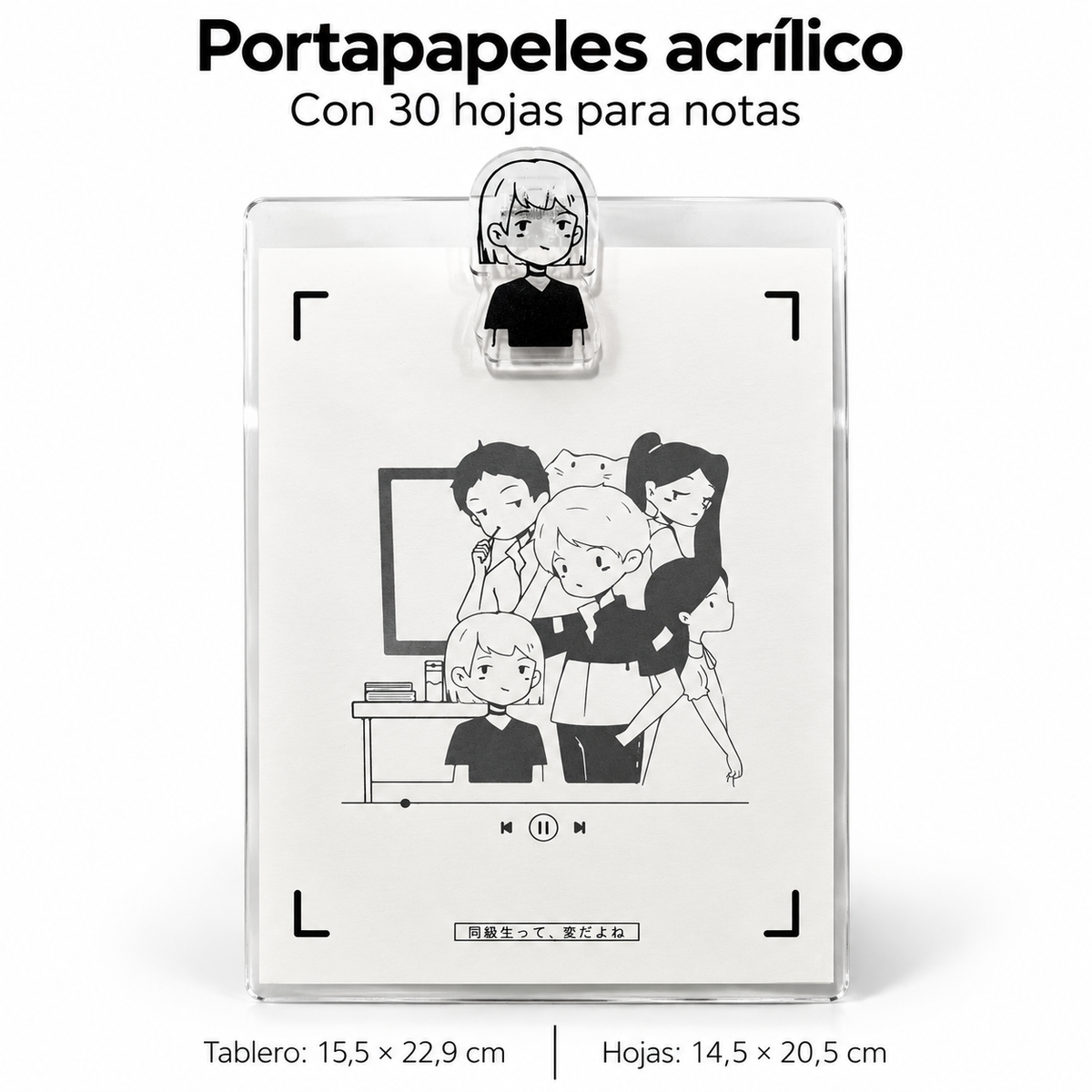 Portapapeles Acrílico A5 Con Clip Y 30 Hojas Para Notas