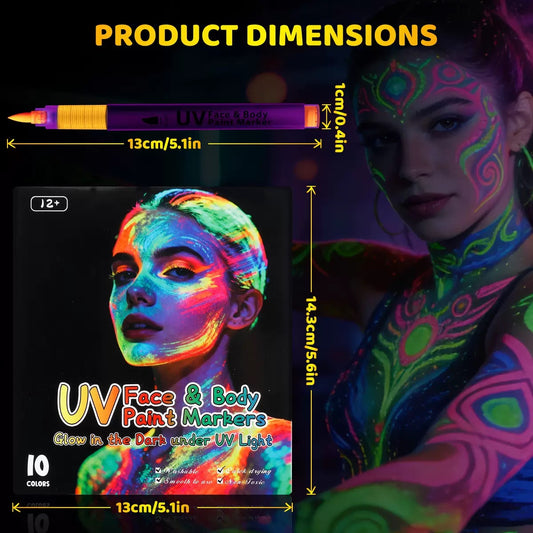 Marcadores de face 10 colores ( fluorescent UV )
