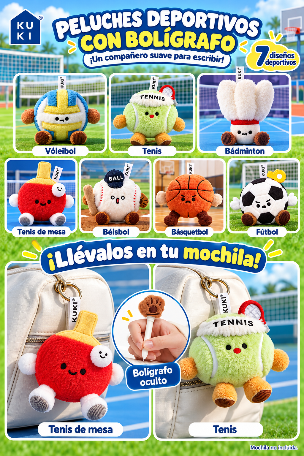 Peluche Deportivo con LÁPIZ y Aro para Colgar