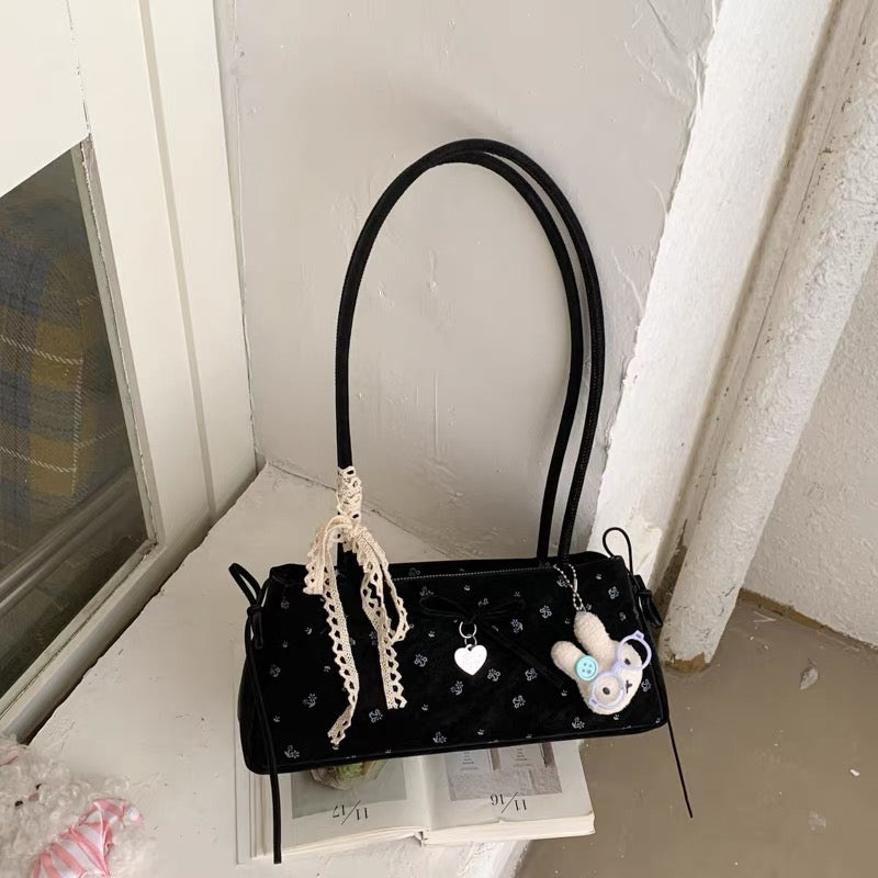 Bolso De Hombro Floral Con Lazos Y Colgante De Conejo W-2