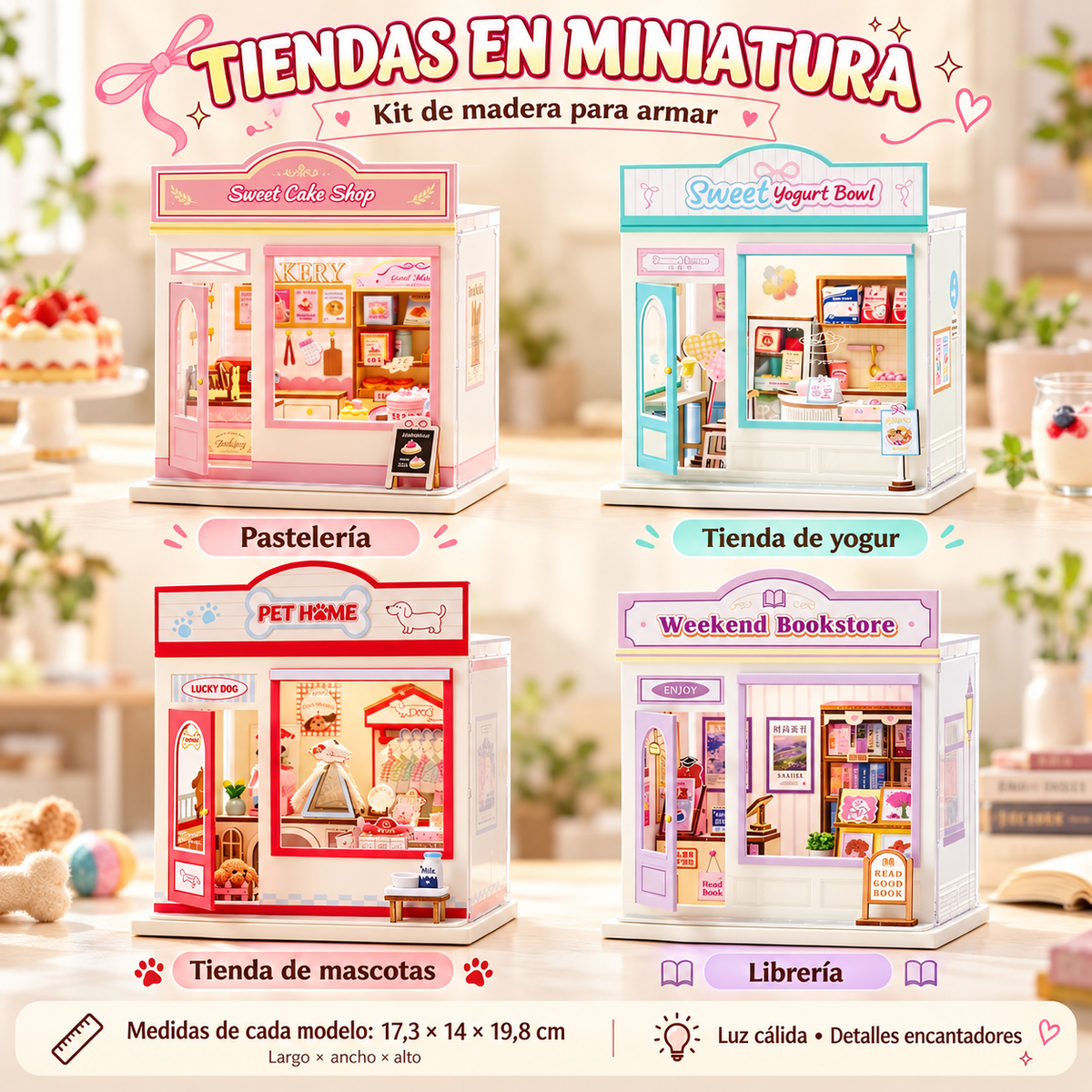 Casa Miniatura DIY Pastelería De Madera Para Armar Con Luz