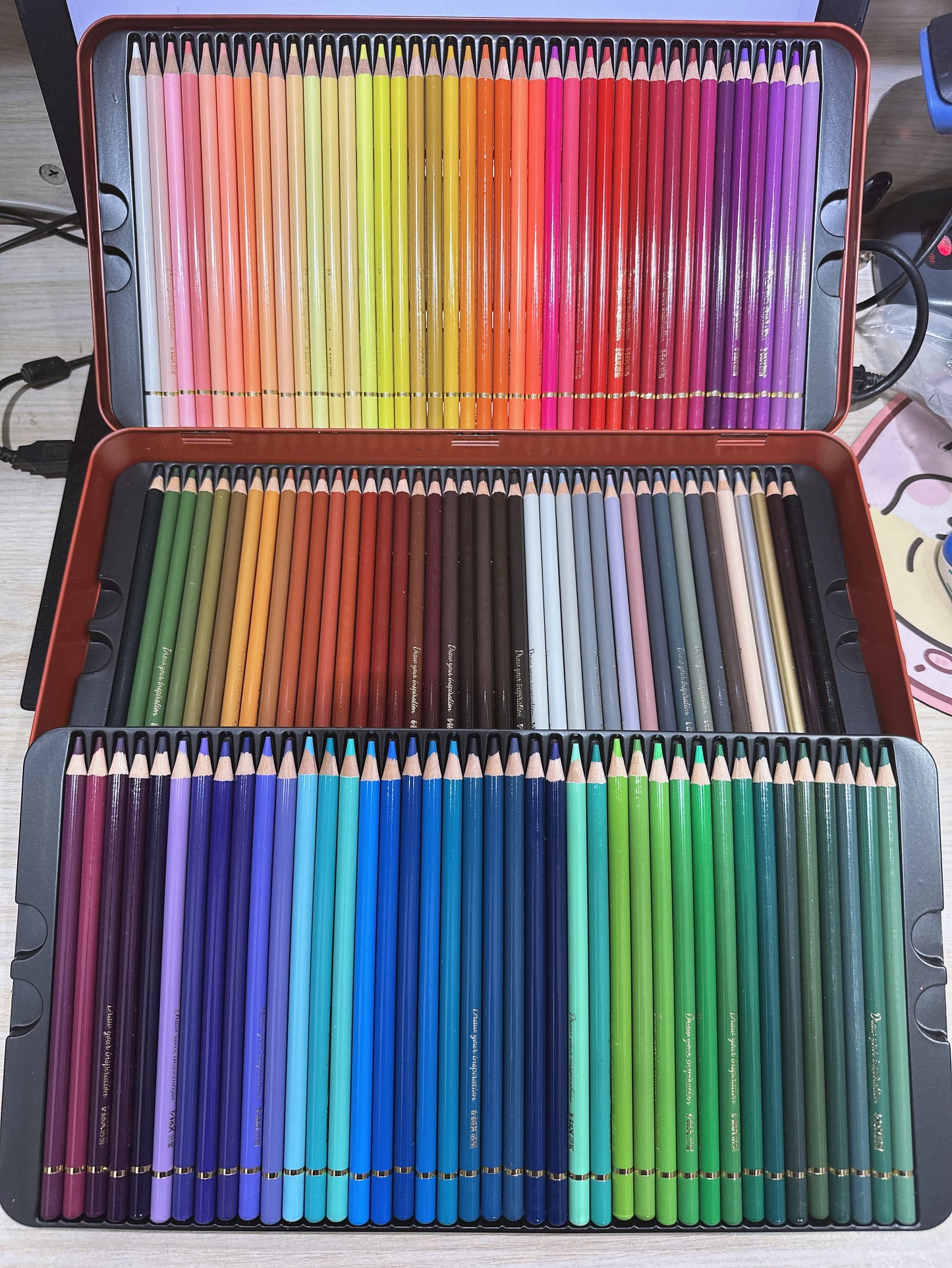 Lápices de colores 120C en caja de hojalata para estudiantes de arte, lápices de colores a base de aceite y solubles en agua.