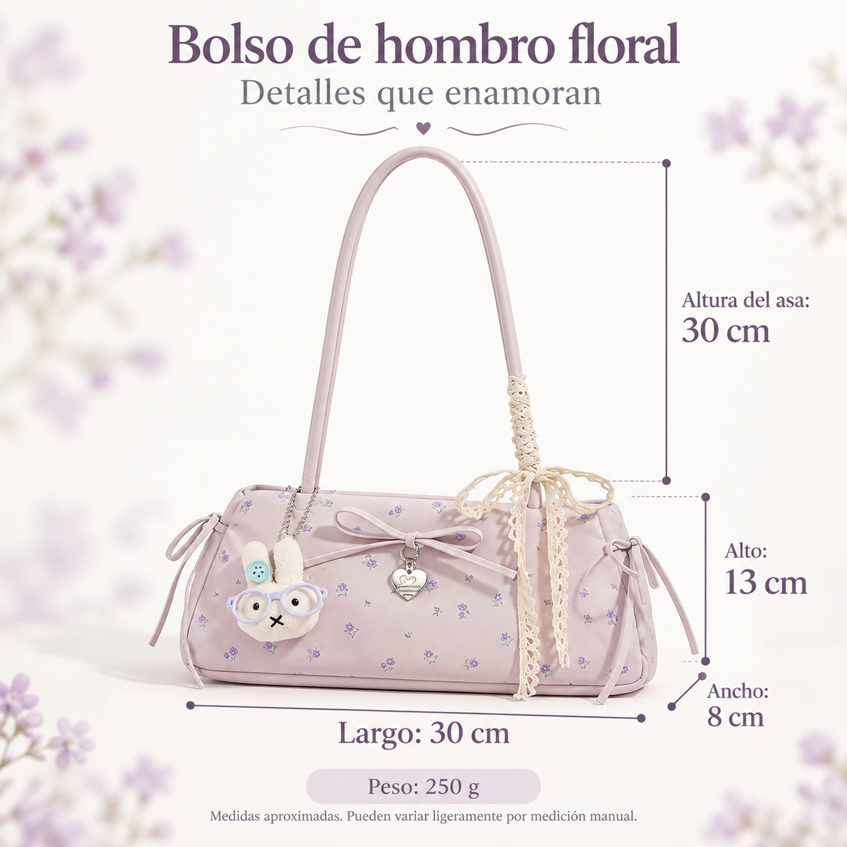 Bolso De Hombro Floral Con Lazos Y Colgante De Conejo W-2