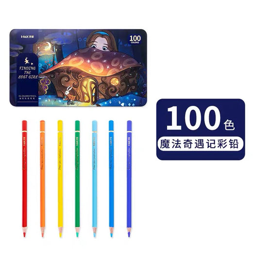 Lápices de colores 100C en caja de hojalata para estudiantes de arte, lápices de colores a base de aceite y solubles en agua.