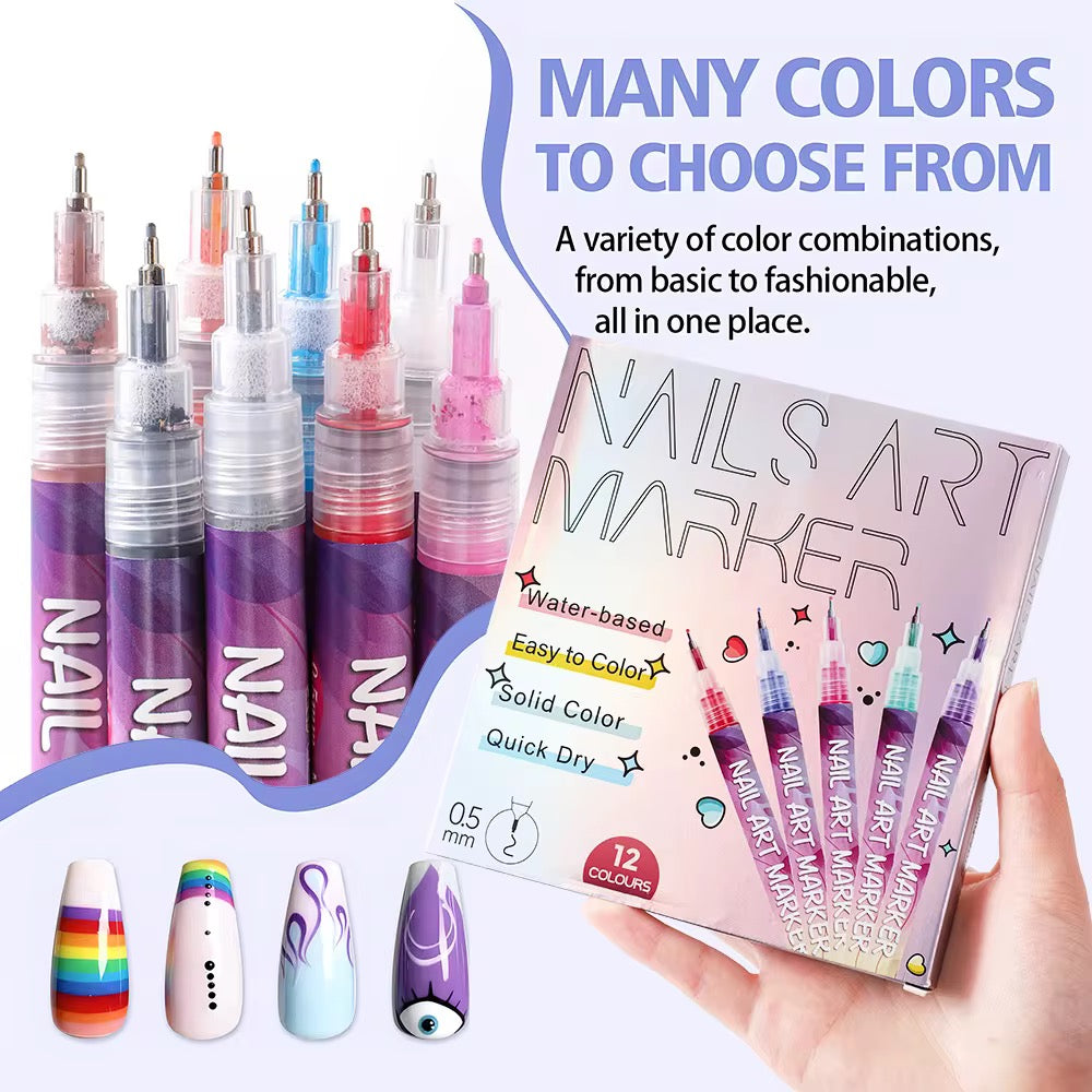 LAPIZ PARA UÑAS 0.7mm 12COLORES  D-2