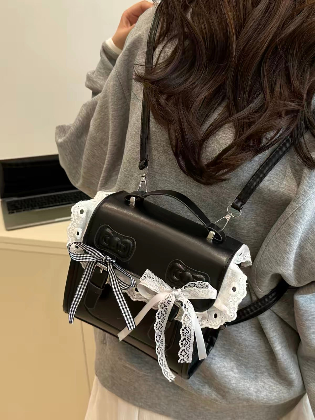 Mini Mochila Mujer Coquette Con Lazos Y Encaje PU