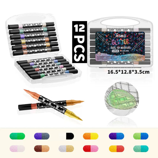 Graffiti metálico de doble extremo 12 24 36 48
colores marcadores de brillo