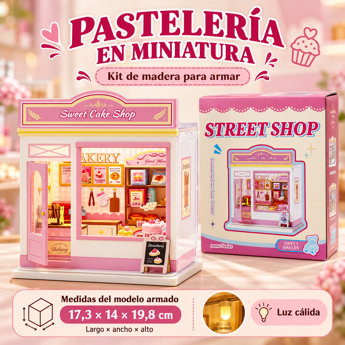 Casa Miniatura DIY Pastelería De Madera Para Armar Con Luz