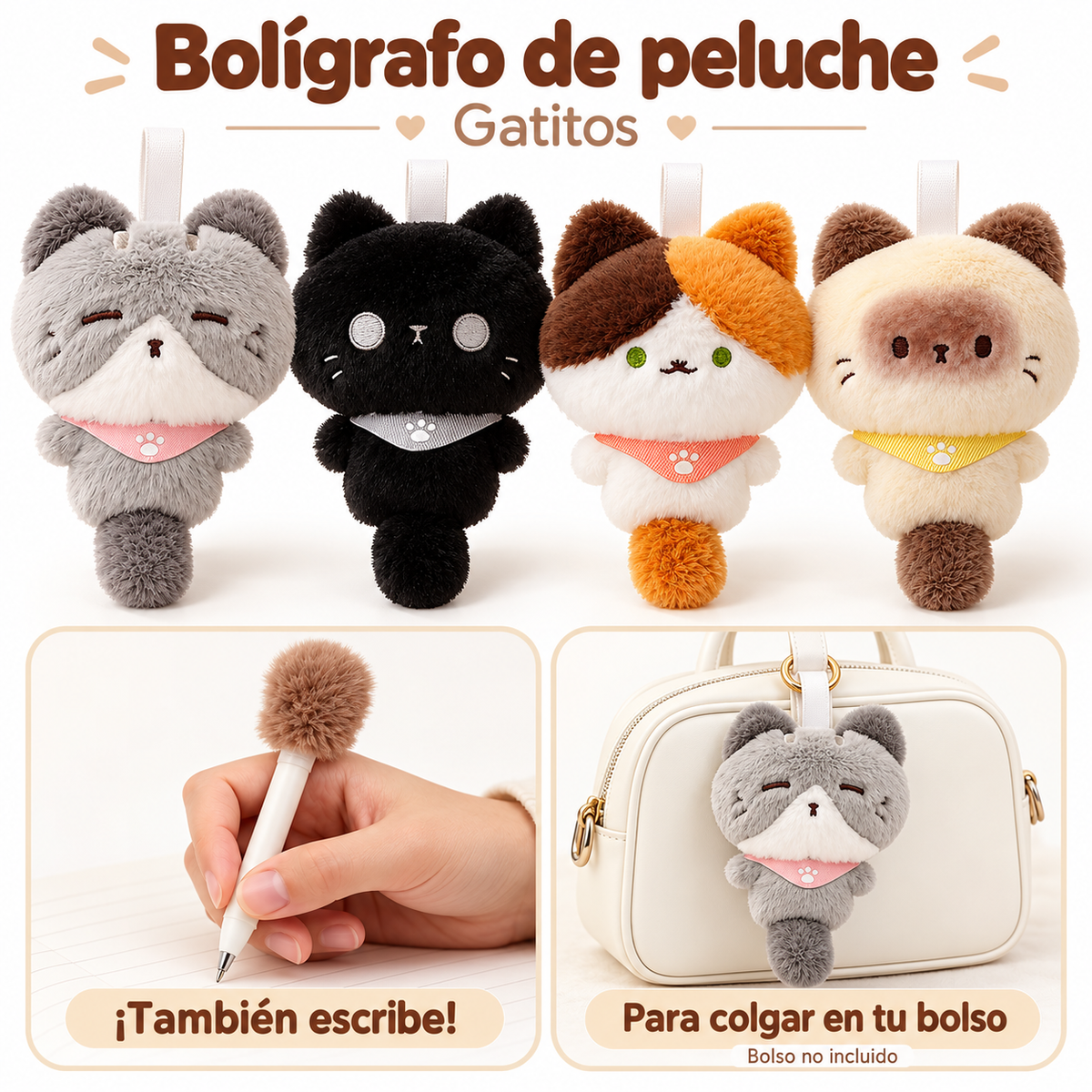 Lápiz de Peluche Gatito con Aro para Colgar