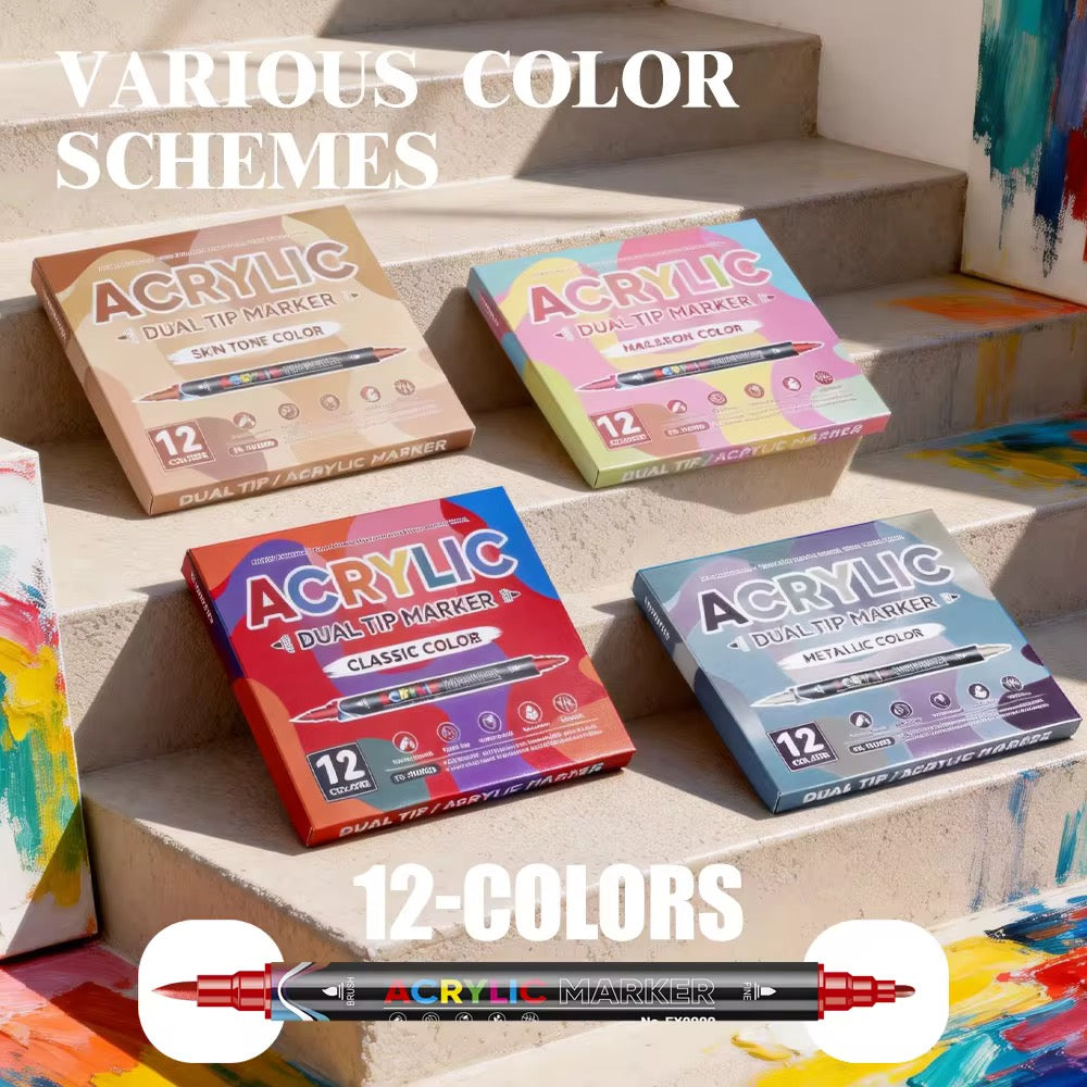 Rotuladores Acrílicos de Doble Punta (12 colores)