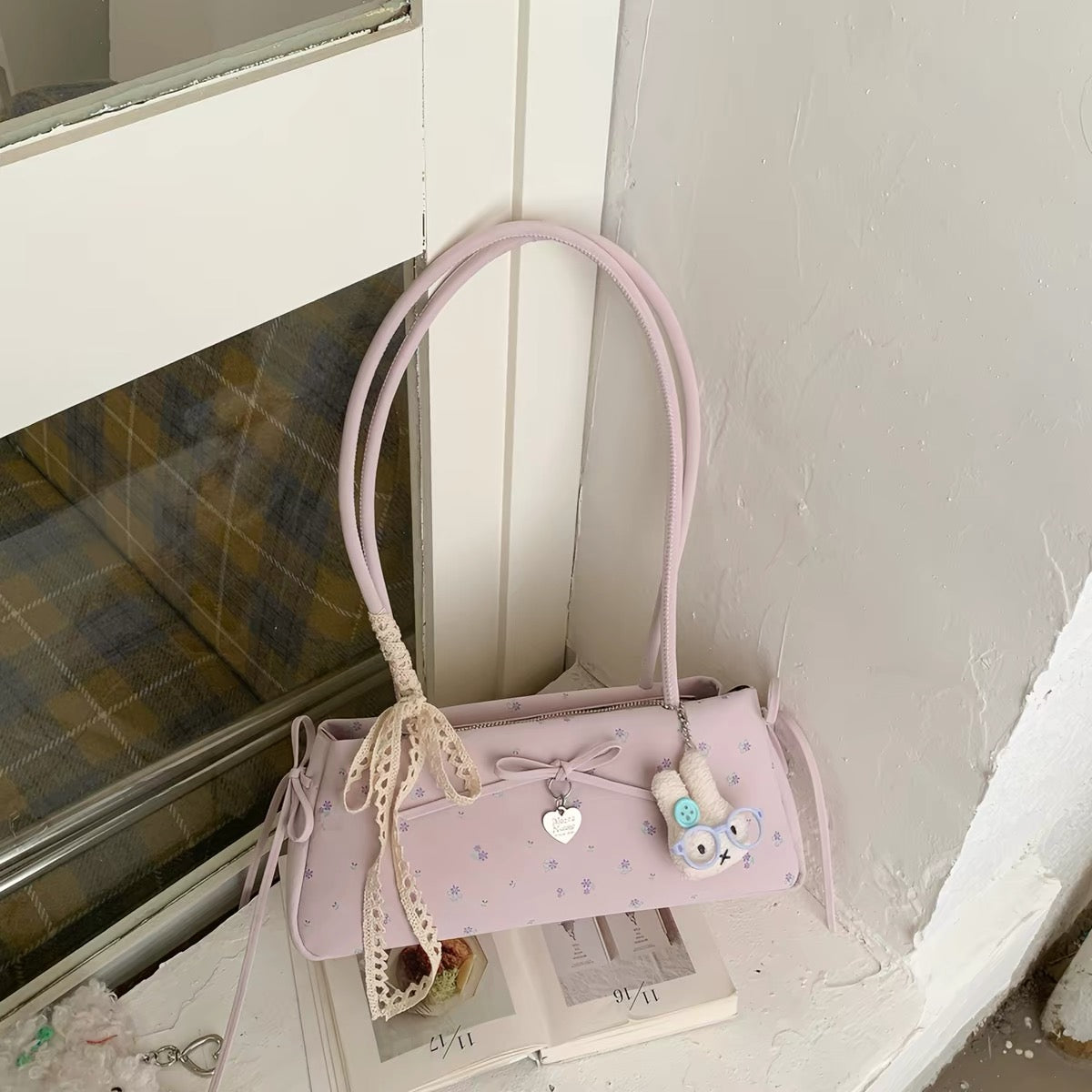 Bolso De Hombro Floral Con Lazos Y Colgante De Conejo W-2