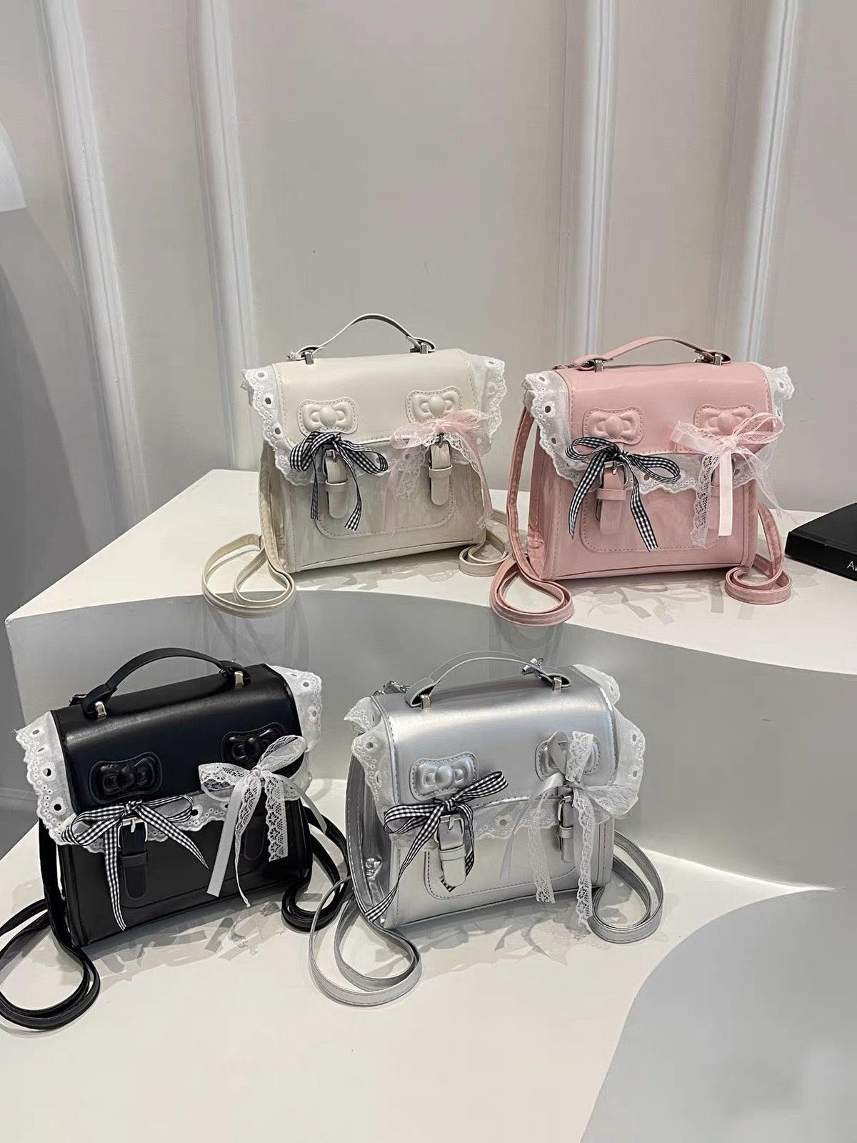 Mini Mochila Mujer Coquette Con Lazos Y Encaje PU