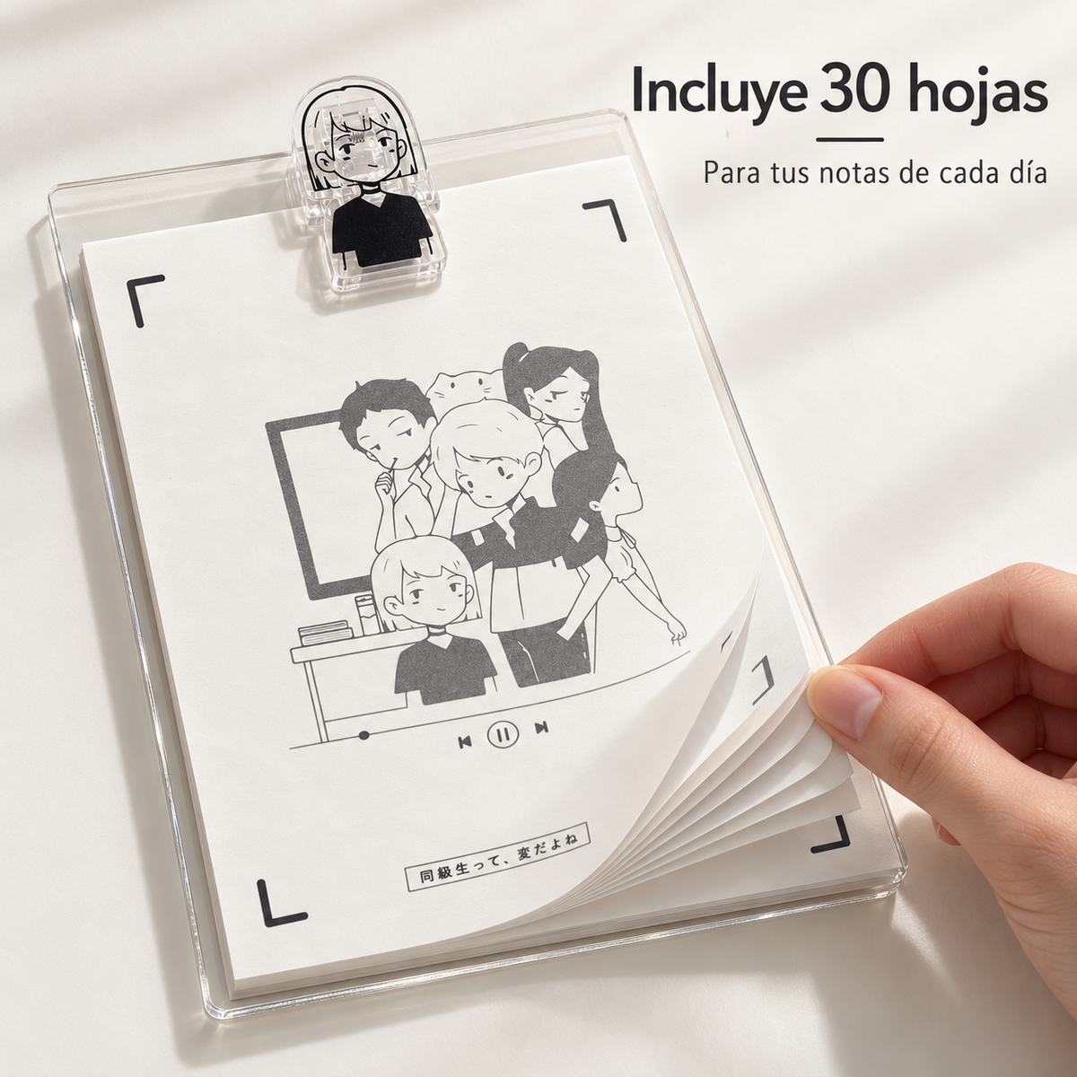 Portapapeles Acrílico A5 Con Clip Y 30 Hojas Para Notas