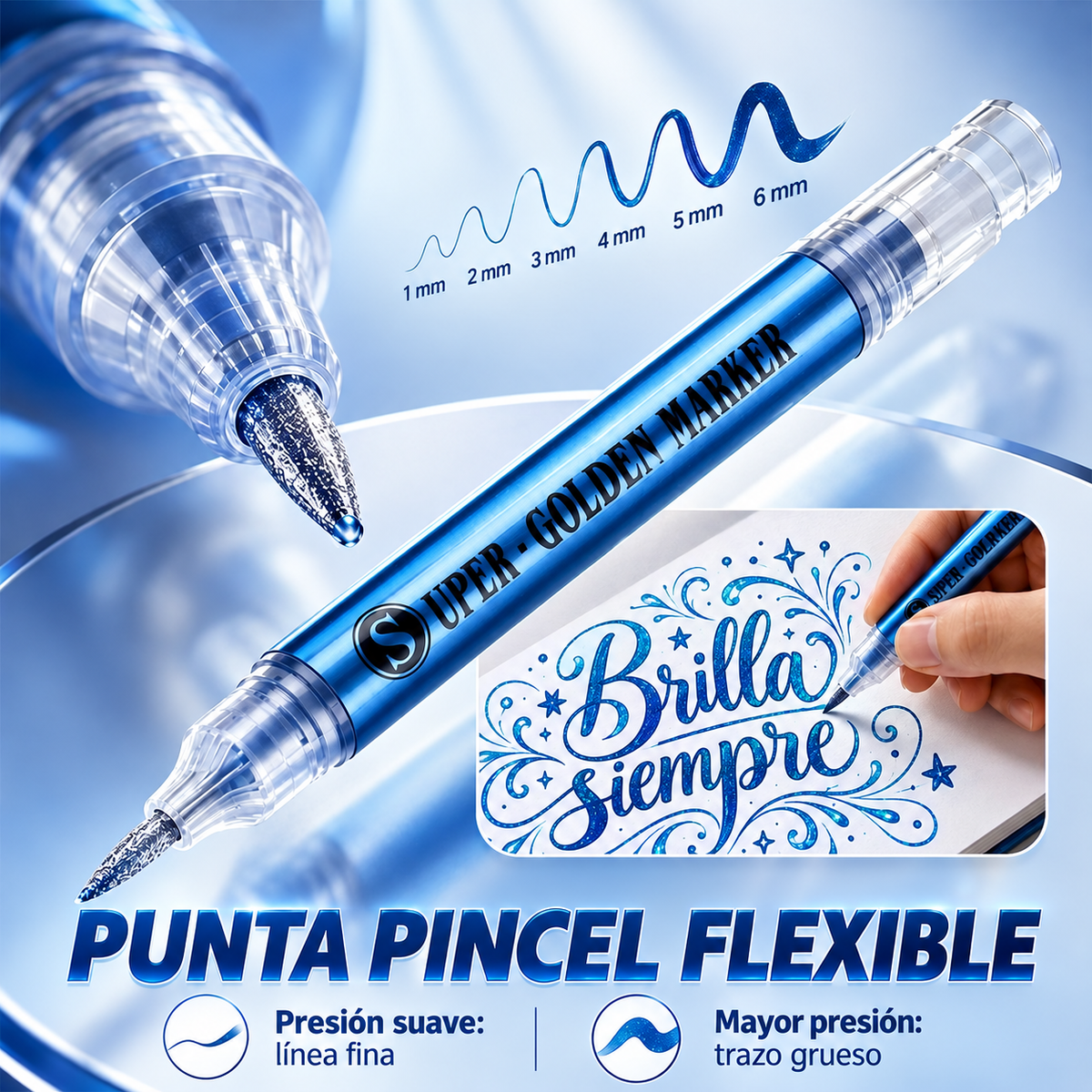 Set 12 Marcadores Metálicos Punta Pincel Flexible 1–6 mm