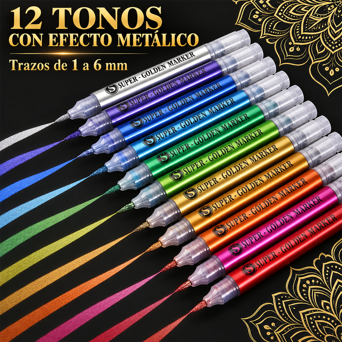 Set 12 Marcadores Metálicos Punta Pincel Flexible 1–6 mm