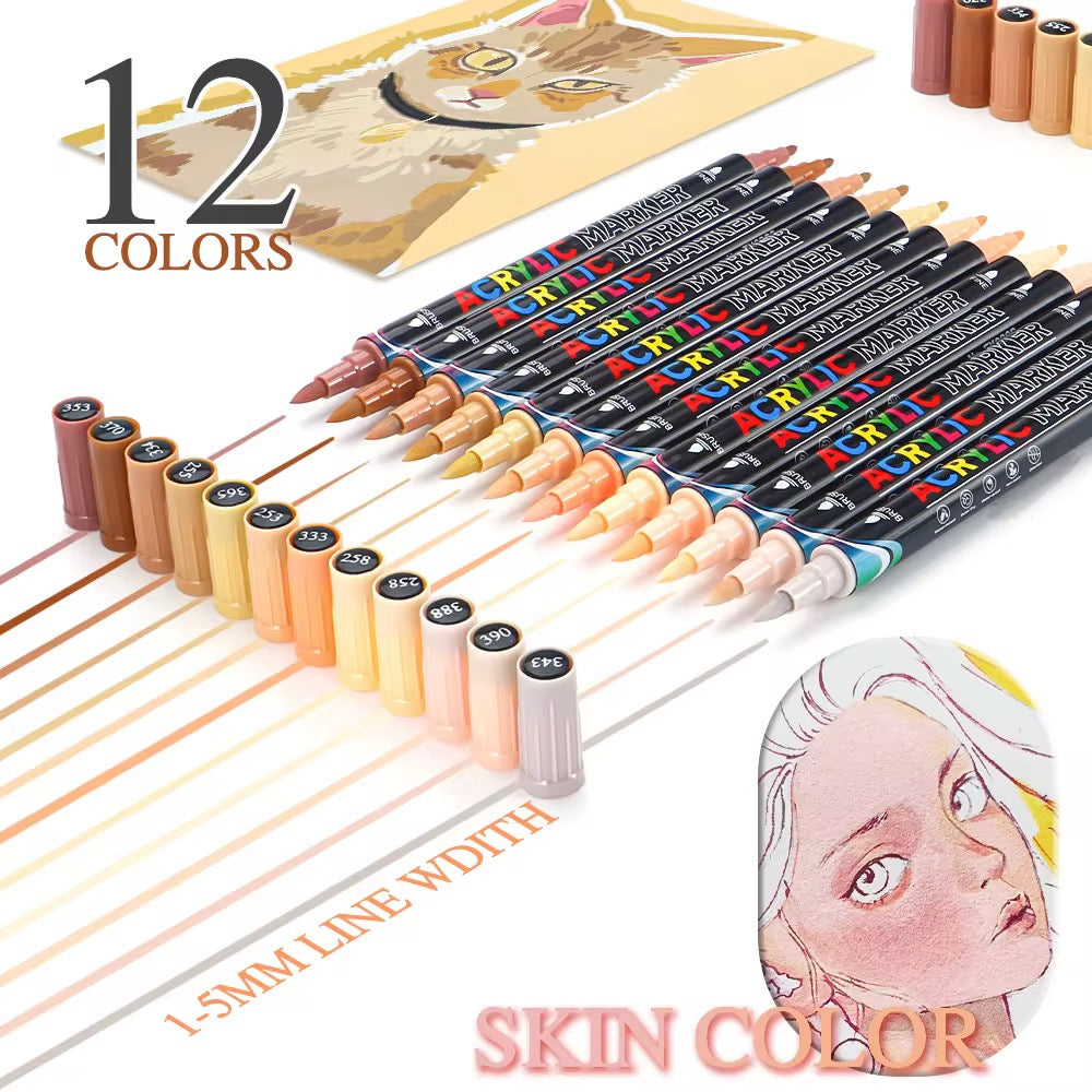 Rotuladores Acrílicos de Doble Punta (12 colores)