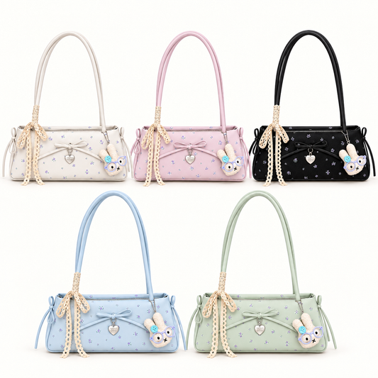 Bolso De Hombro Floral Con Lazos Y Colgante De Conejo W-2